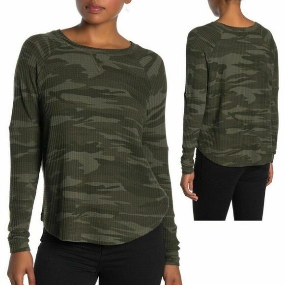 Sweet Romeo Cozy Thermal Pullover Top In Green Camo - Picture 1 of 7